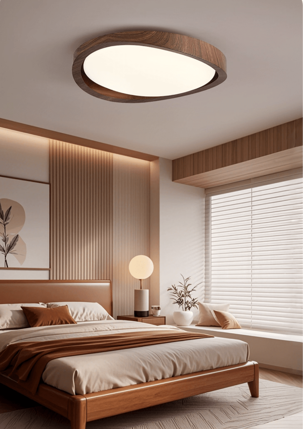 Modern Curved Walnut Finish LED Ceiling Light