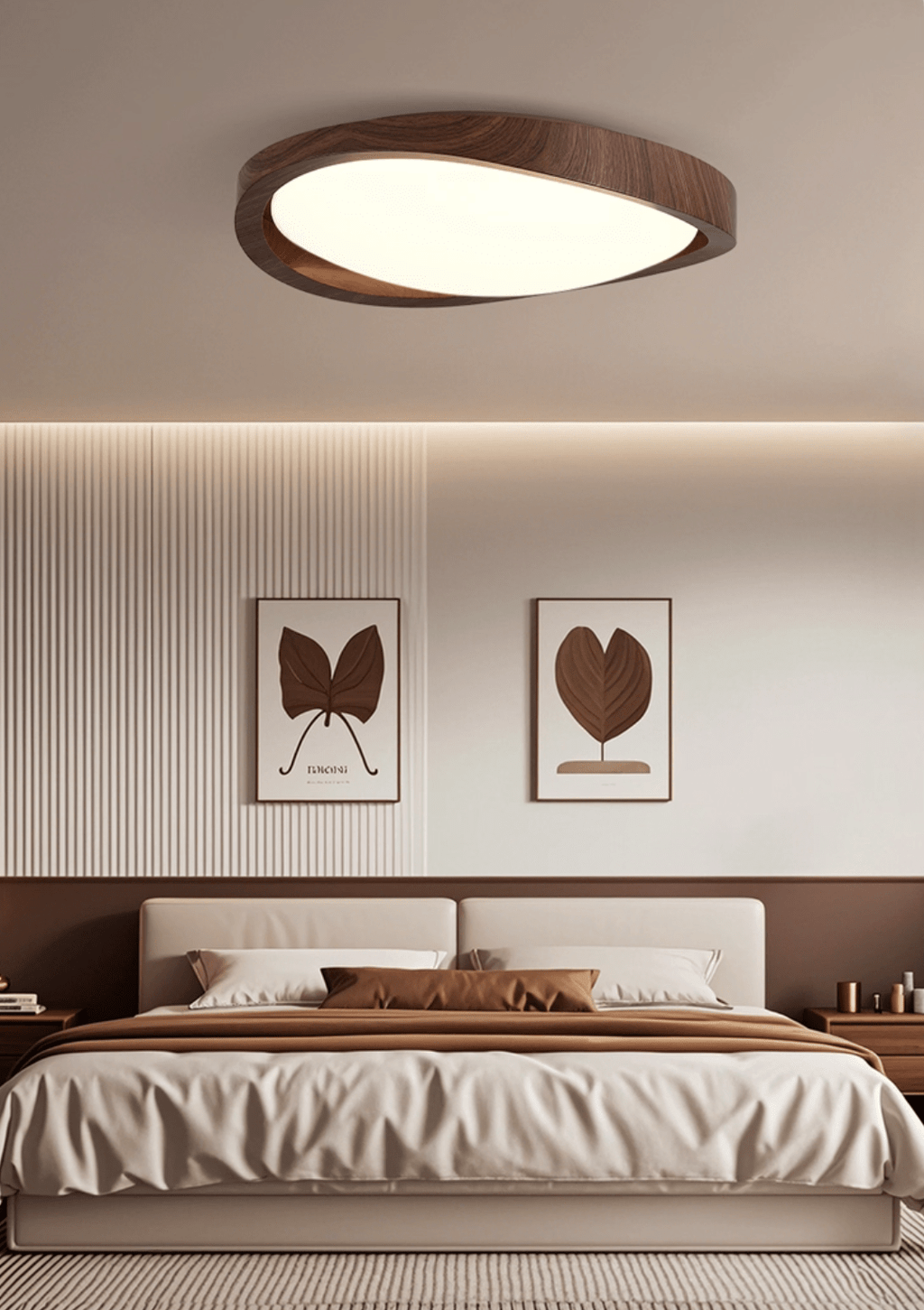 Modern Curved Walnut Finish LED Ceiling Light