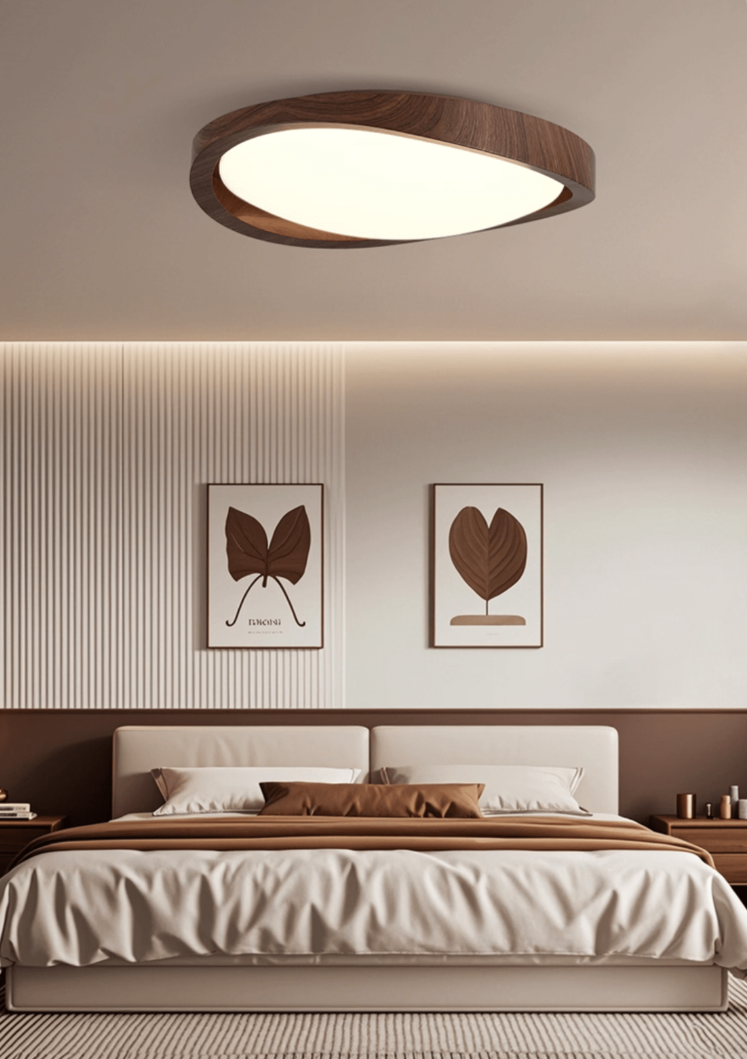 Modern Curved Walnut Finish LED Ceiling Light