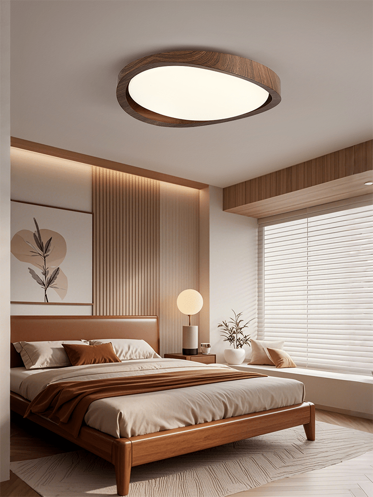 Modern Curved Walnut Finish LED Ceiling Light