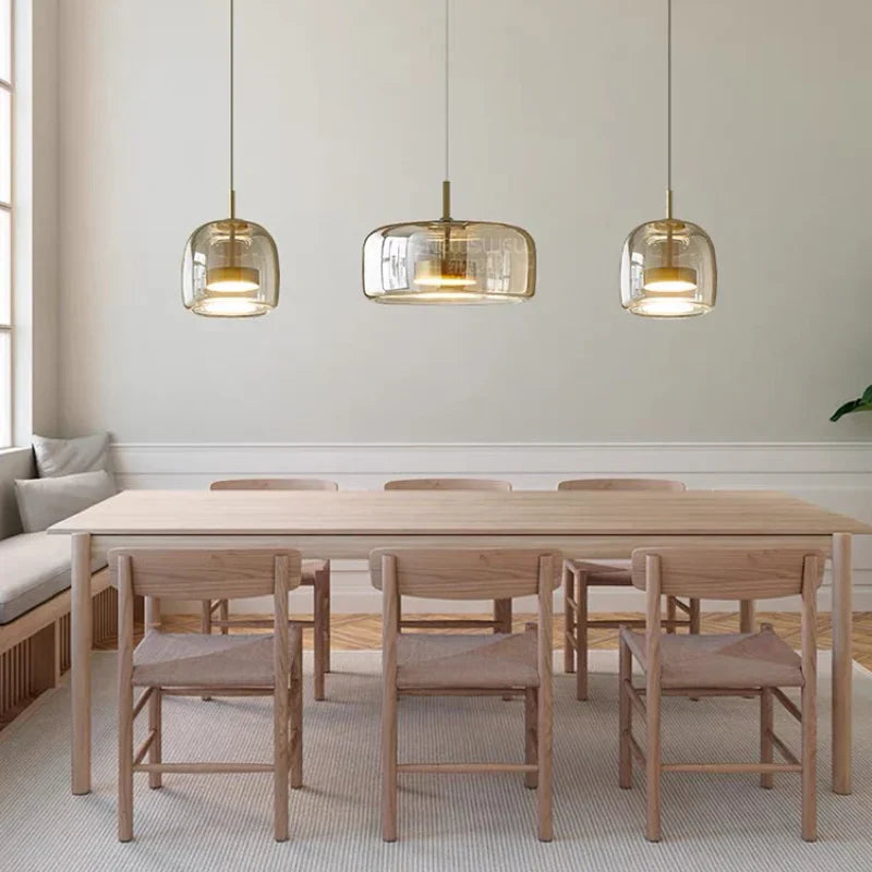 Contemporary Glass Pendant Light Adjustable Hanging Ceiling Light