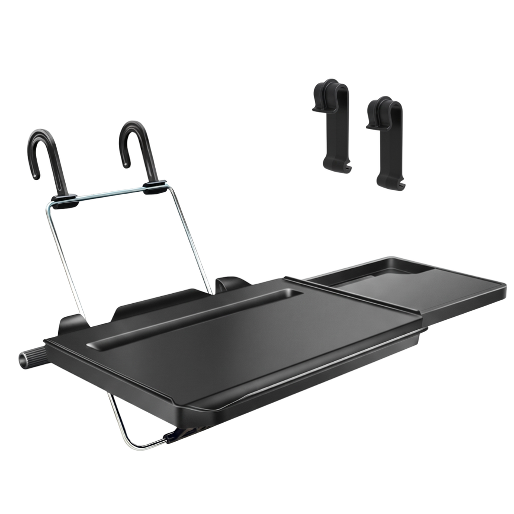 2-in-1 Car Steering Wheel & Headrest Tray for Food, Drink, and Laptop