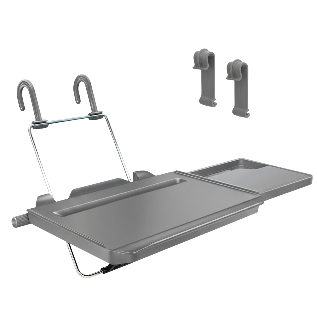 2-in-1 Car Steering Wheel & Headrest Tray for Food, Drink, and Laptop