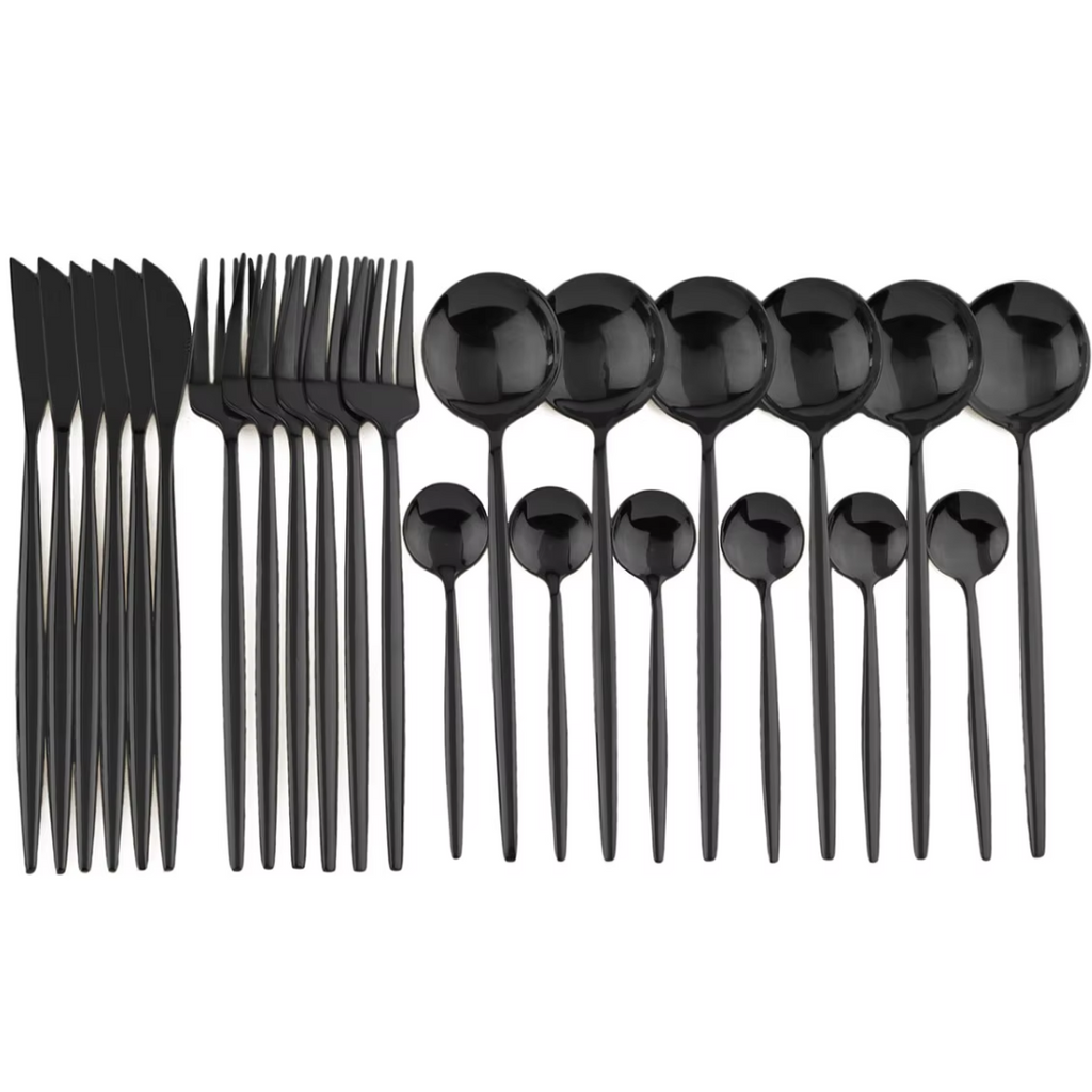 24-Piece Black Dining Cutlery Set for Everyday Table Use