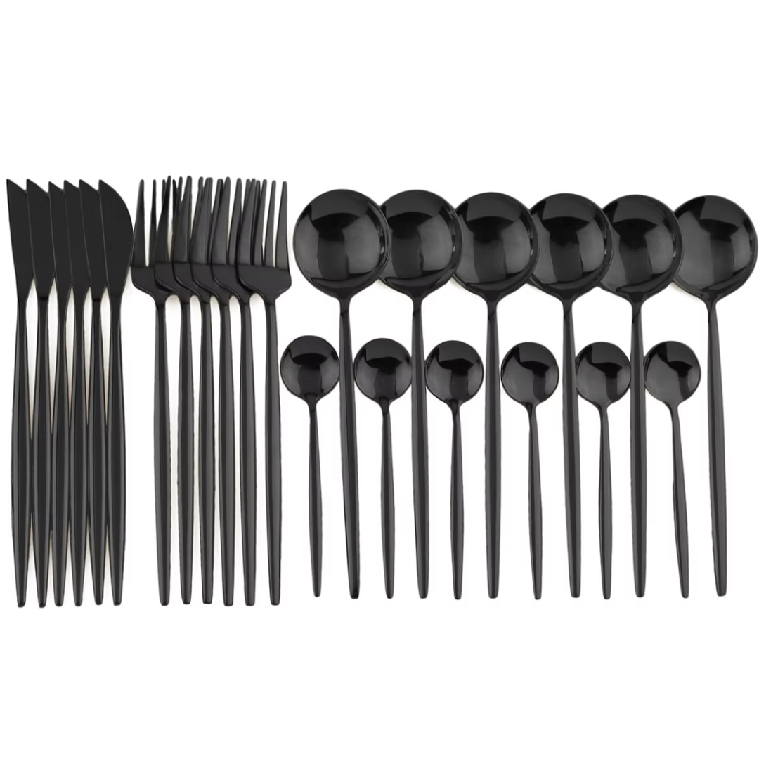 24-Piece Black Dining Cutlery Set for Everyday Table Use