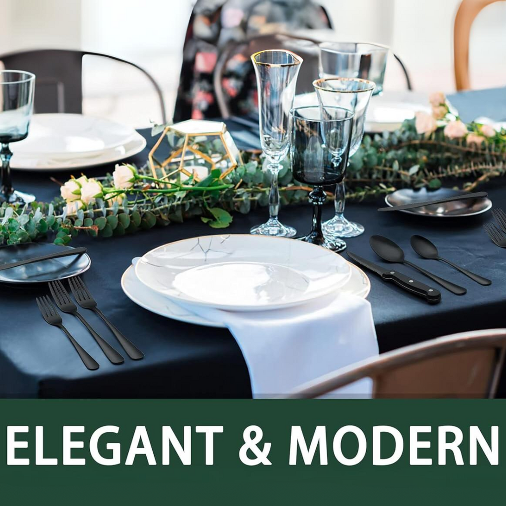 24-Piece Black Dining Cutlery Set for Everyday Table Use