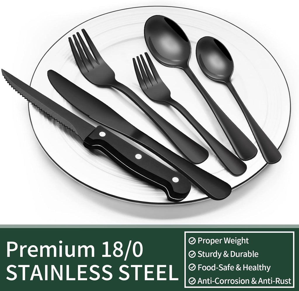 24-Piece Black Dining Cutlery Set for Everyday Table Use