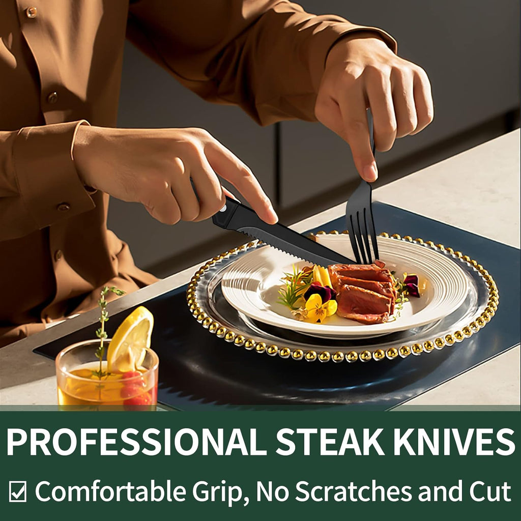 24-Piece Black Dining Cutlery Set for Everyday Table Use