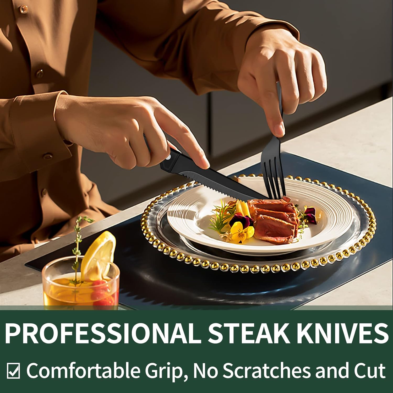 24-Piece Black Dining Cutlery Set for Everyday Table Use