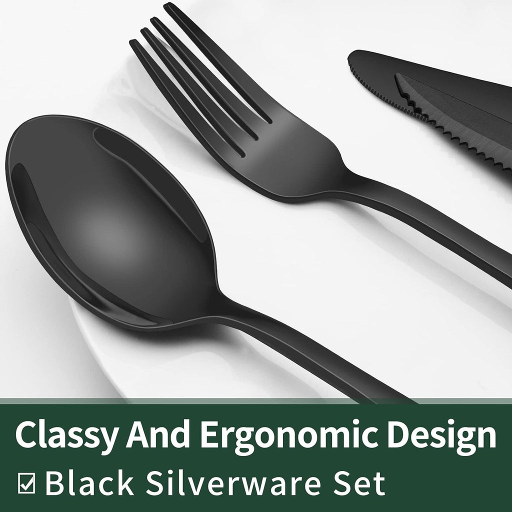 24-Piece Black Dining Cutlery Set for Everyday Table Use