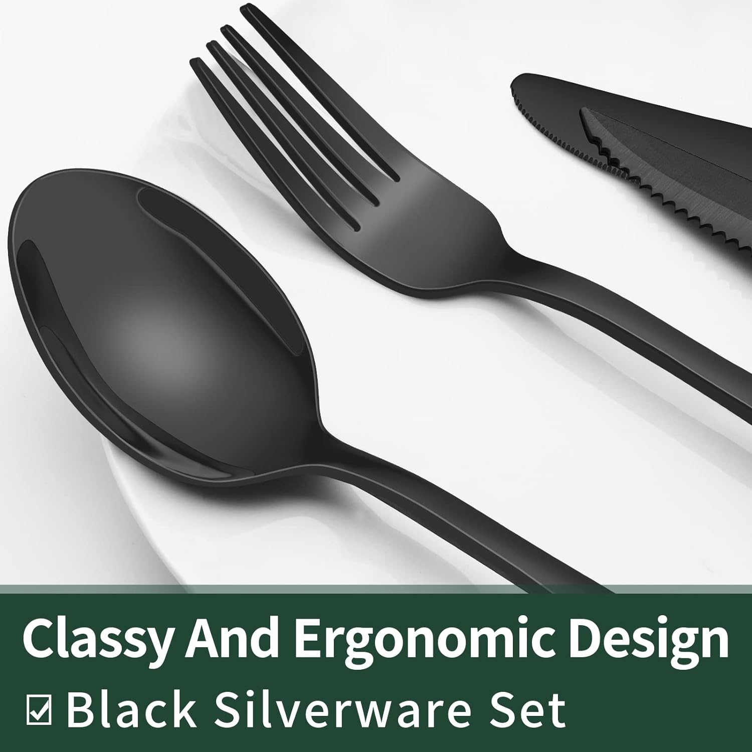 24-Piece Black Dining Cutlery Set for Everyday Table Use