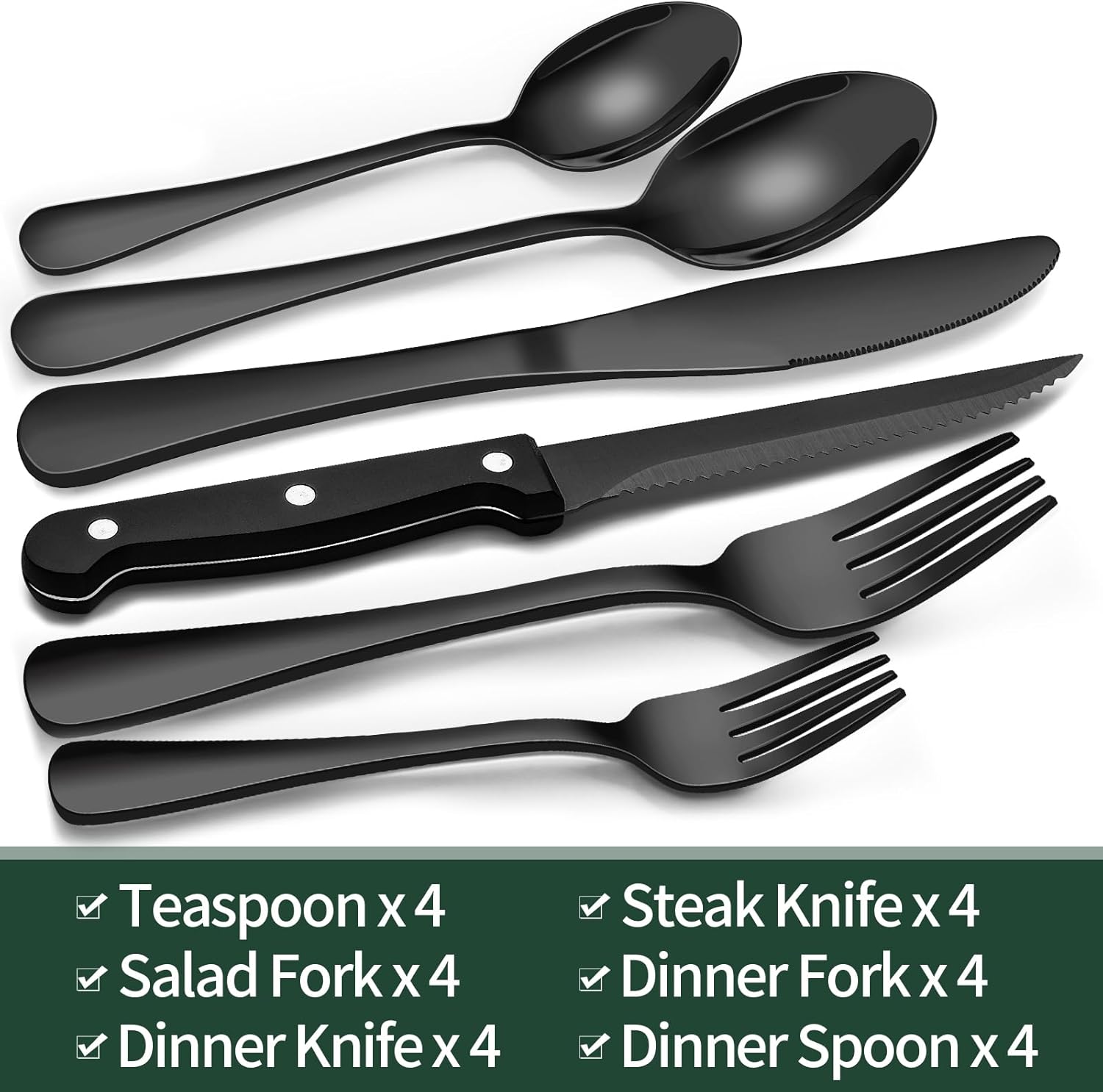 24-Piece Black Dining Cutlery Set for Everyday Table Use