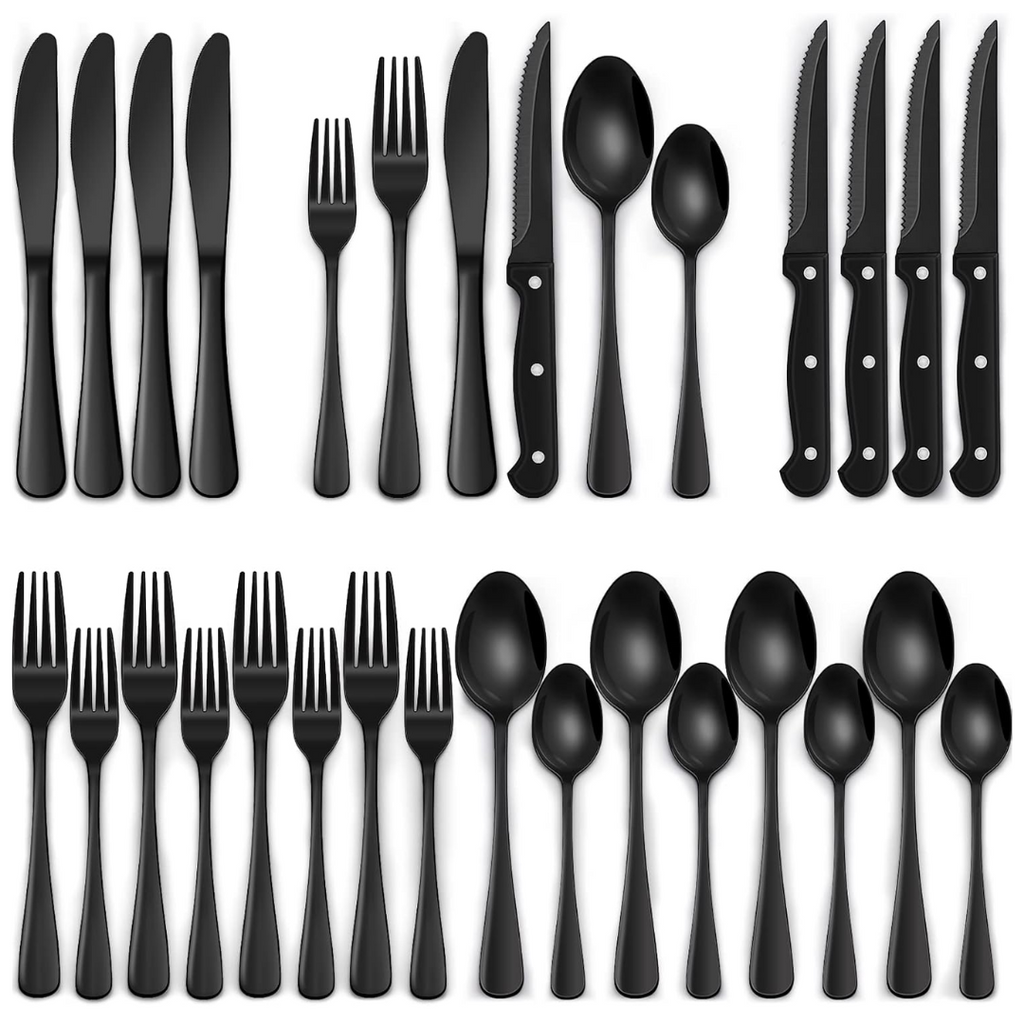 24-Piece Black Dining Cutlery Set for Everyday Table Use
