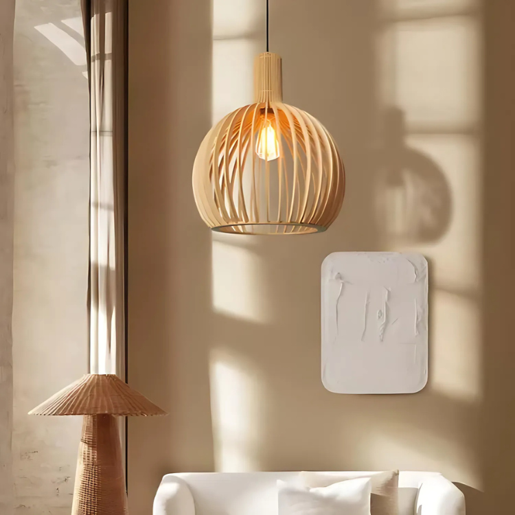 Adjustable Hanging Woodwork Pendant Light for Indoor Spaces