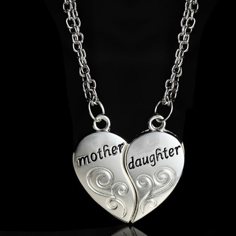 Mother Daughter Heart Pendant Necklace for Mother's Day Gift