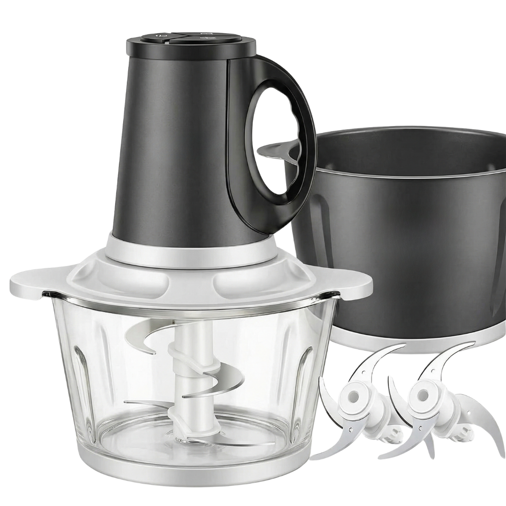 300W Dual 8-Cup Bowl Electric Food Processor with 3-Speed Control
