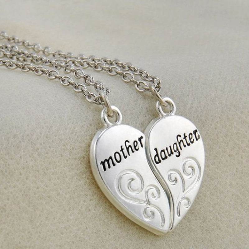 Mother Daughter Heart Pendant Necklace for Mother's Day Gift