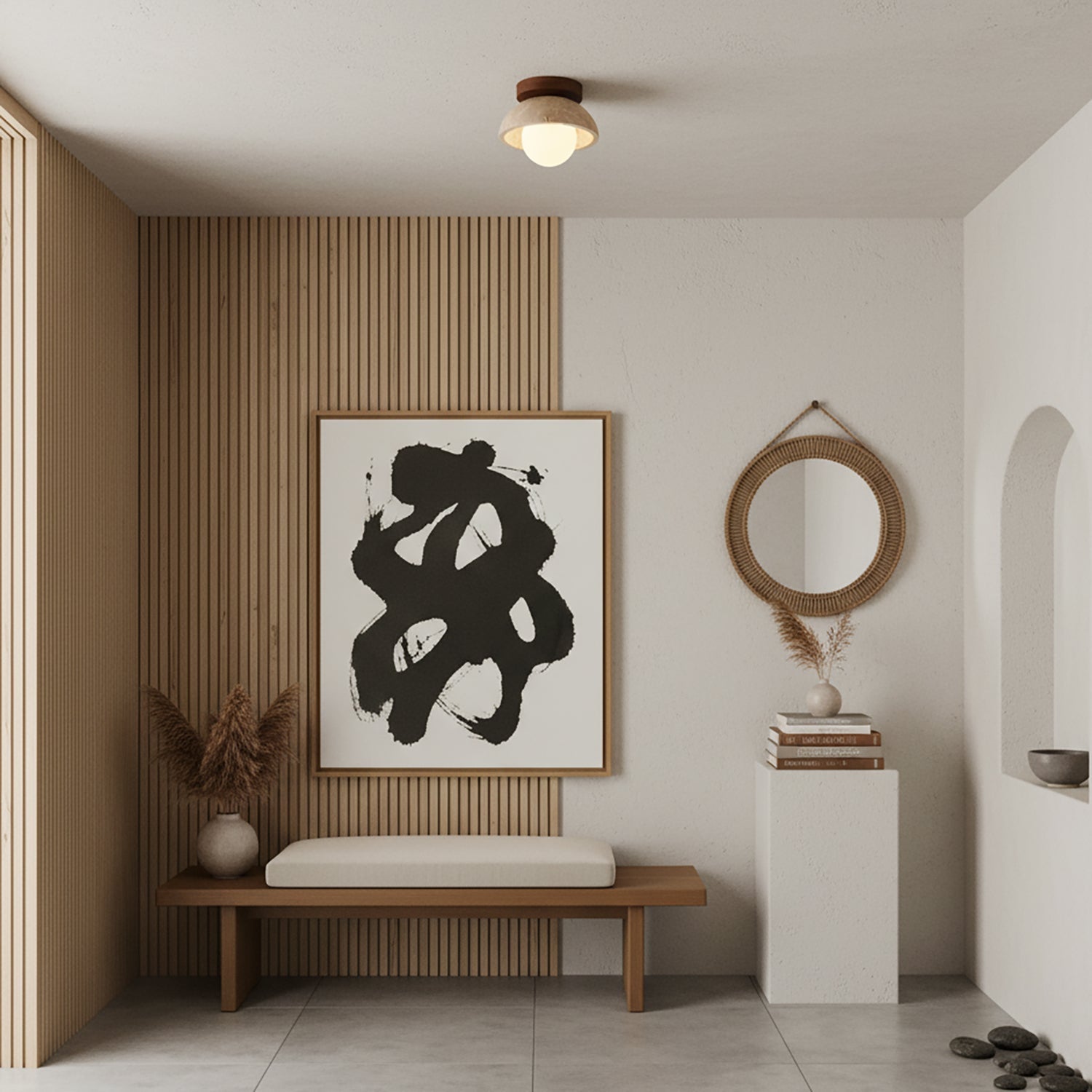 Piedra Stone Effect Ceiling Light with Glass Globe