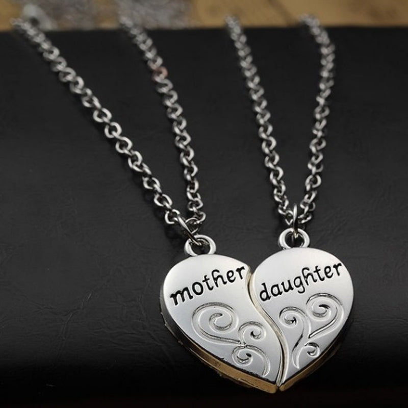 Mother Daughter Heart Pendant Necklace for Mother's Day Gift