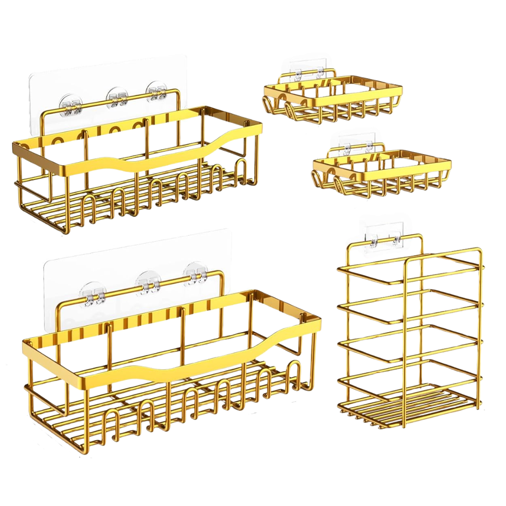5-Pack Stainless Steel Wall Caddy Set for Bathroom and Kitchen Space