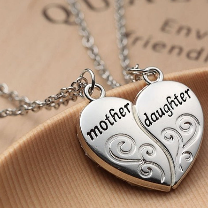 Mother Daughter Heart Pendant Necklace for Mother's Day Gift
