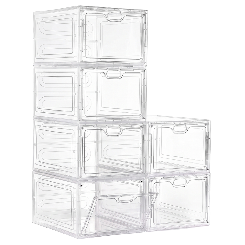 6 Pack Clear Stackable Shoe Storage Boxes with Magnetic Door
