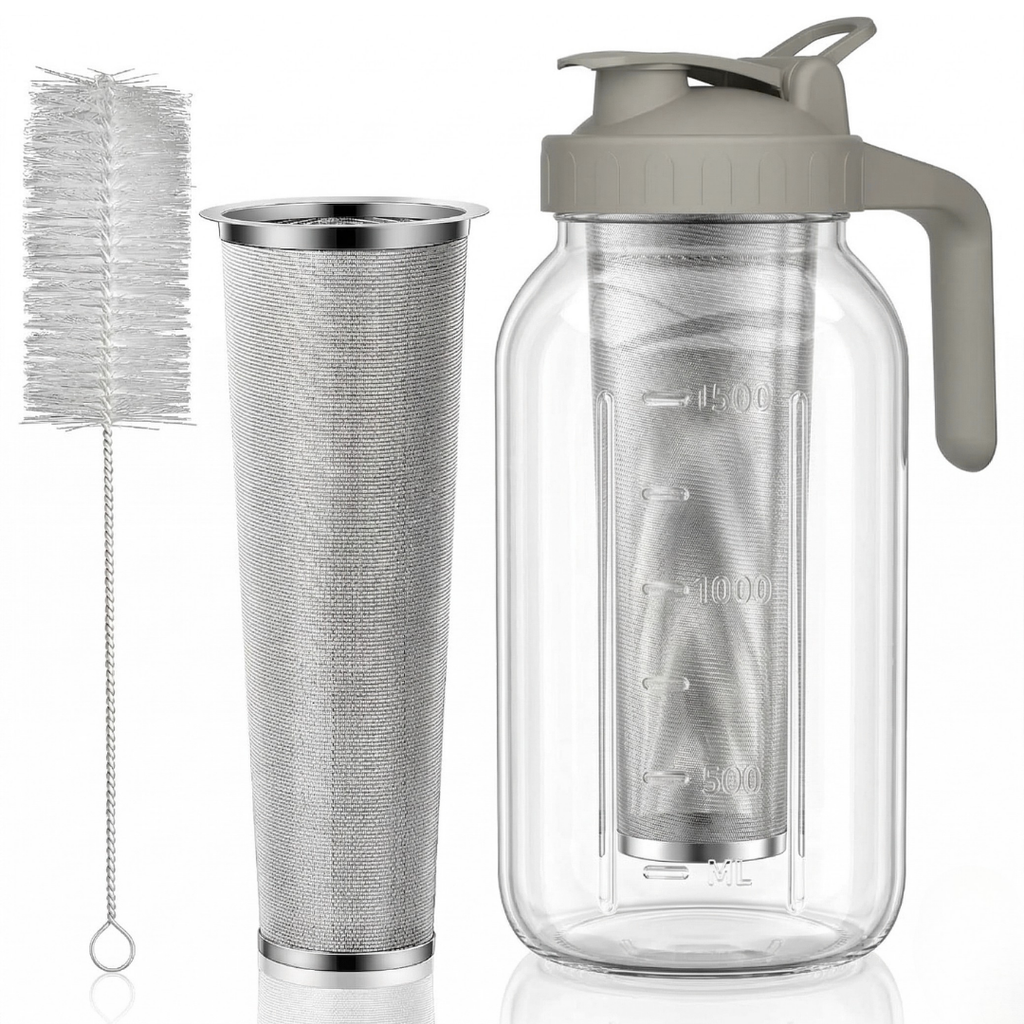 64oz Cold Brew Coffee Maker Glass Mason Pitcher with Filter and Lid