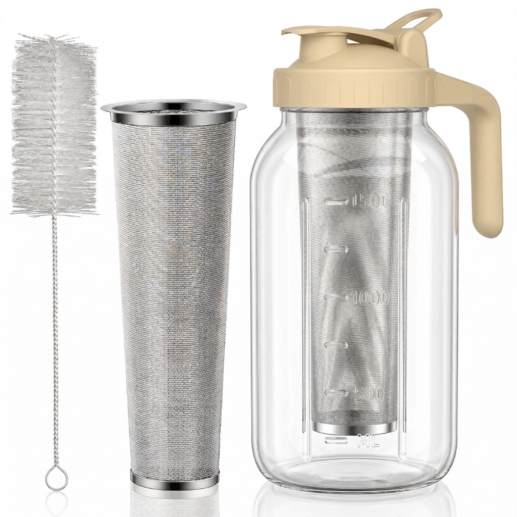 64oz Cold Brew Coffee Maker Glass Mason Pitcher with Filter and Lid