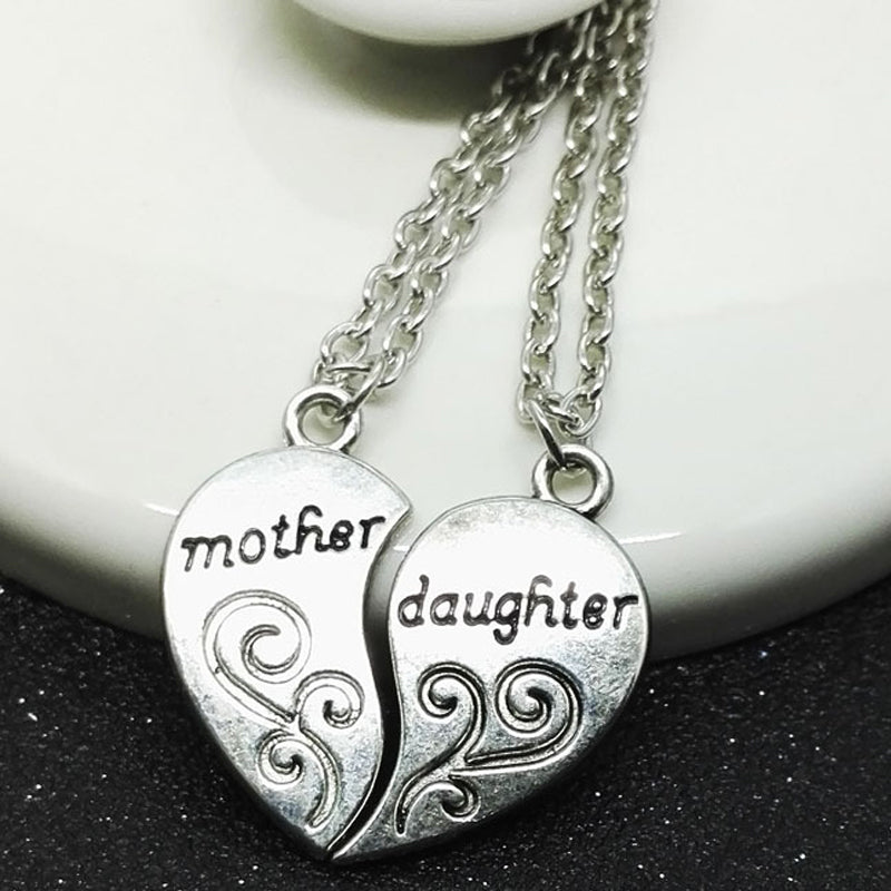 Mother Daughter Heart Pendant Necklace for Mother's Day Gift