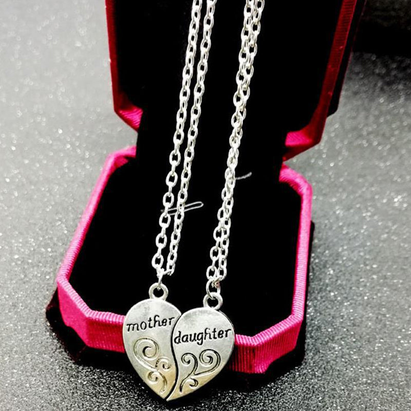 Mother Daughter Heart Pendant Necklace for Mother's Day Gift