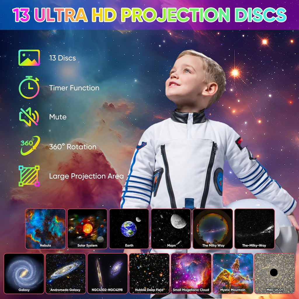 Galaxy Star Projector Light with 360° Rotation and HD Projection