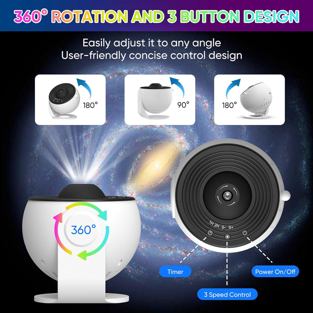 Galaxy Star Projector Light with 360° Rotation and HD Projection