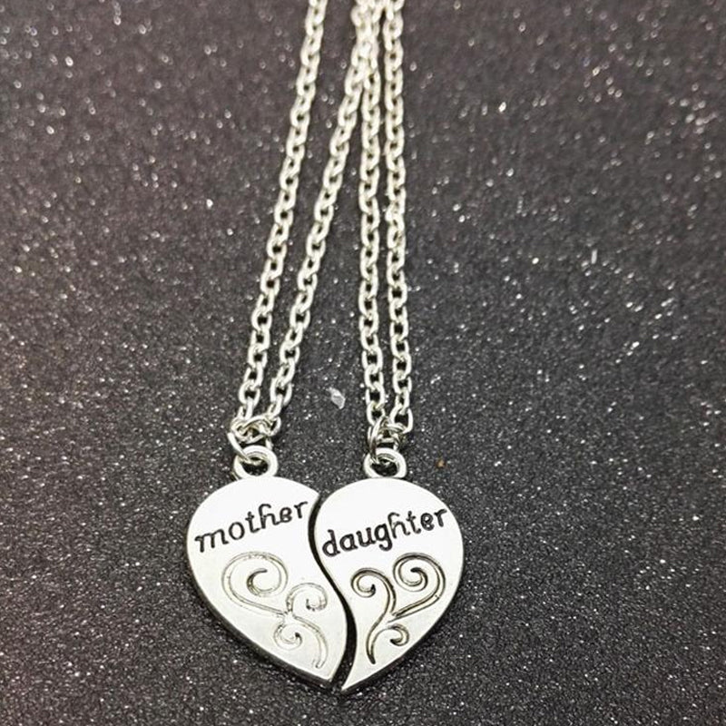 Mother Daughter Heart Pendant Necklace for Mother's Day Gift