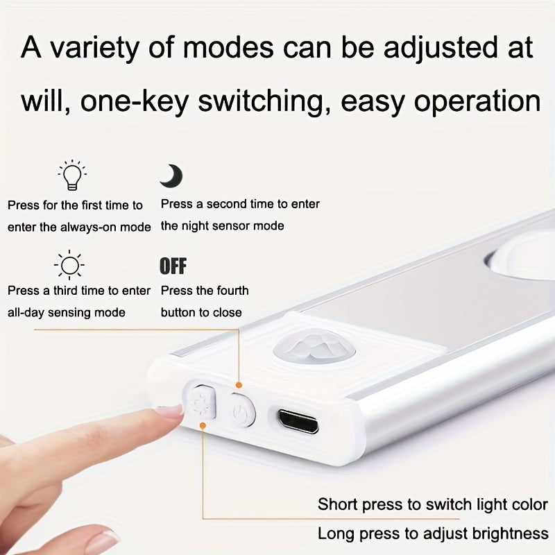 LED Motion Sensor Strip Light Wireless Rechargeable Cabinet Lighting