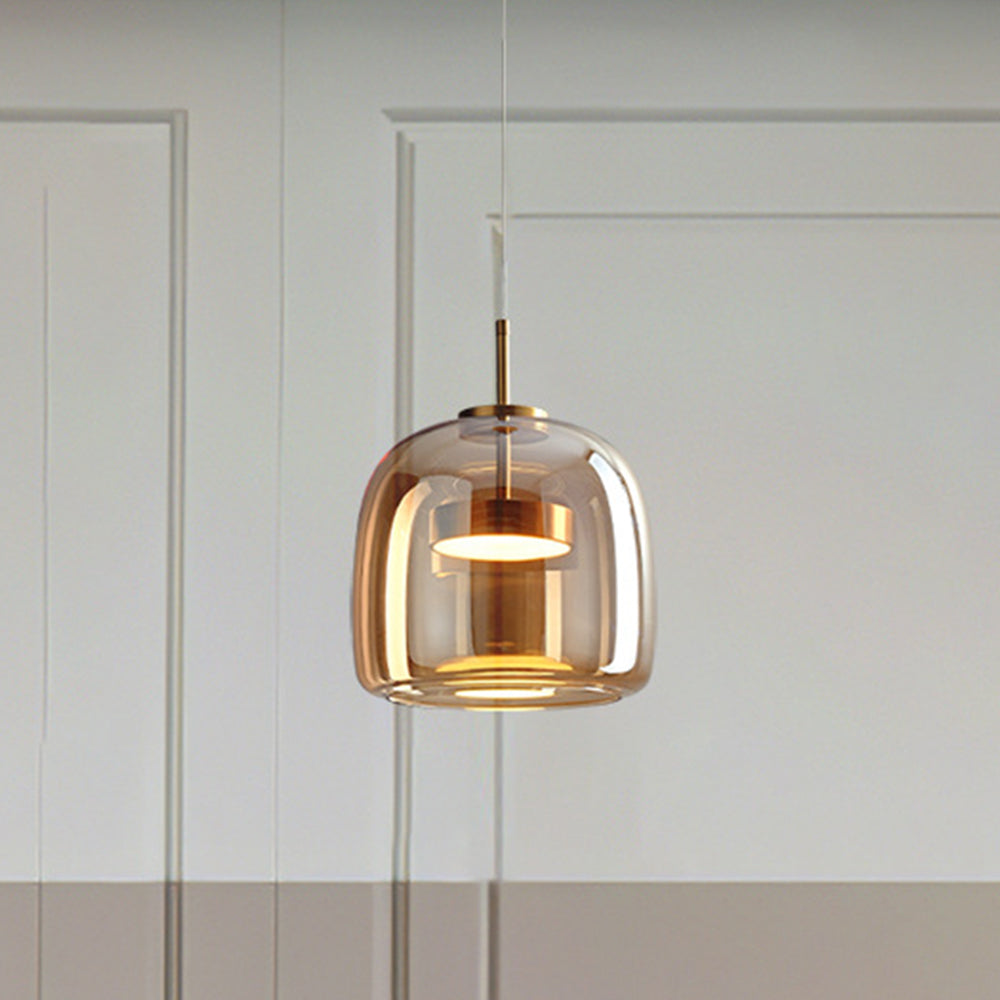 Retro Pendant Light Amber Shade With Gold Tone Finish
