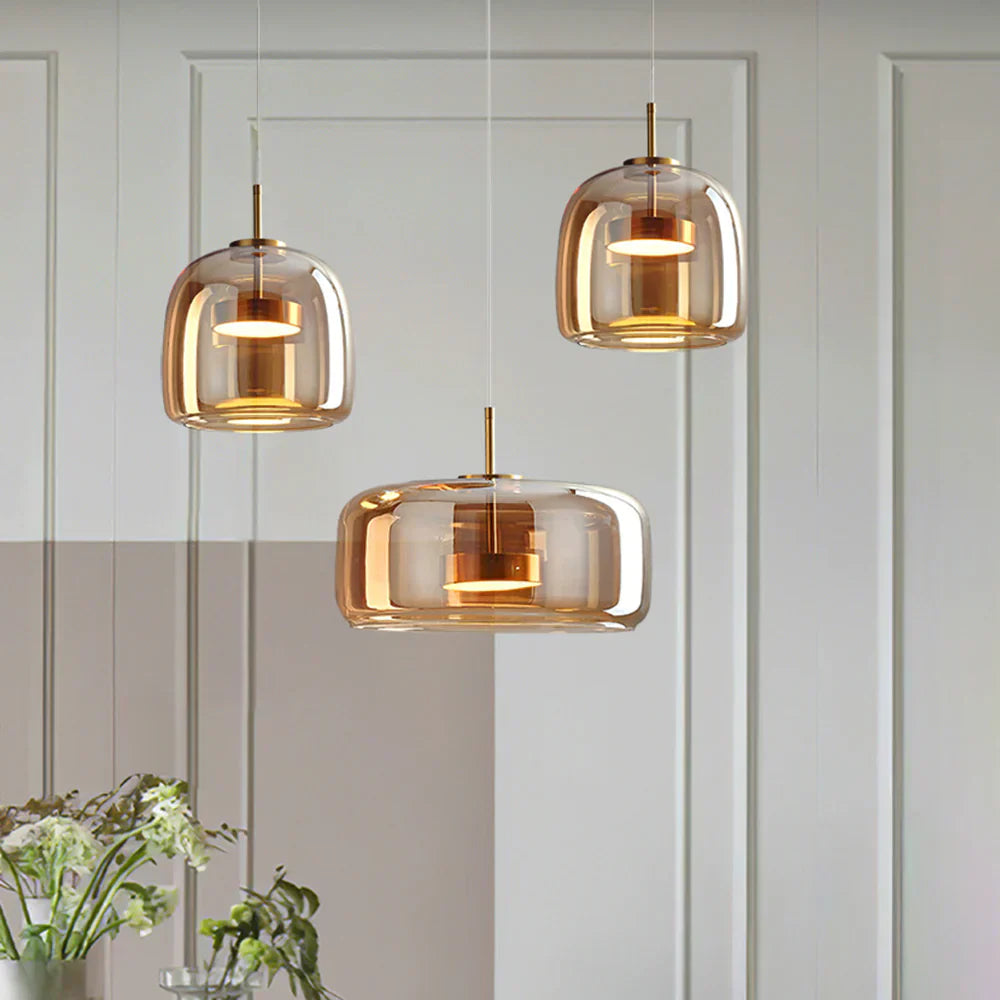 Contemporary Glass Pendant Light Adjustable Hanging Ceiling Light
