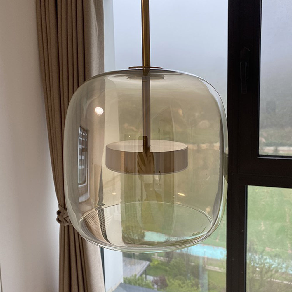 Retro Pendant Light Amber Shade With Gold Tone Finish