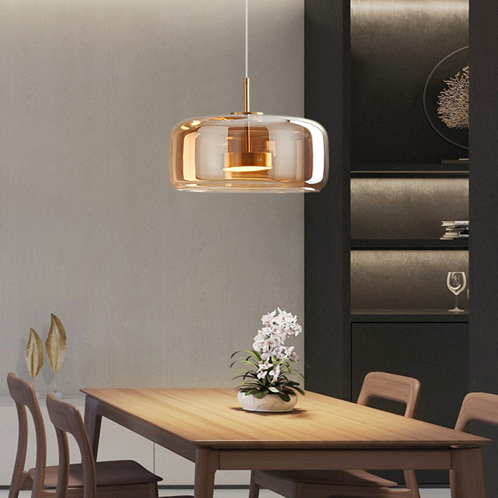 Retro Pendant Light Amber Shade With Gold Tone Finish