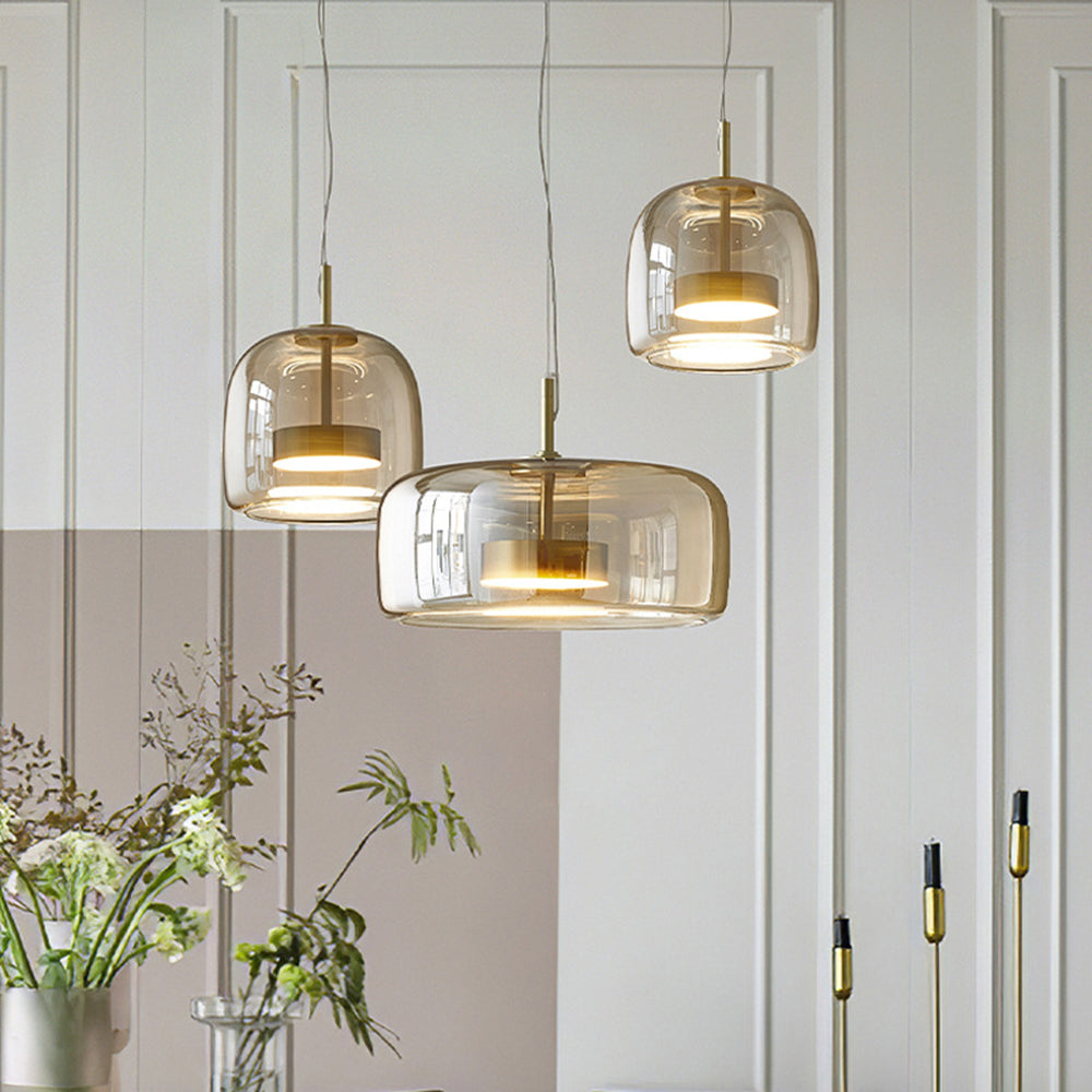 Retro Pendant Light Amber Shade With Gold Tone Finish