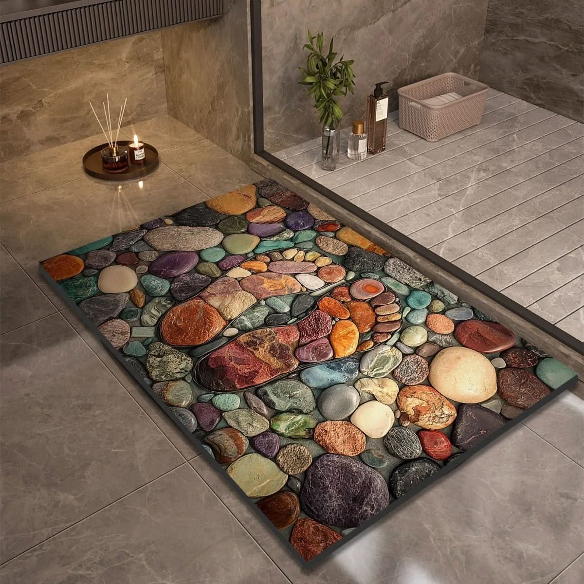 Quick Dry Stone Bath Mat with Non Slip Base