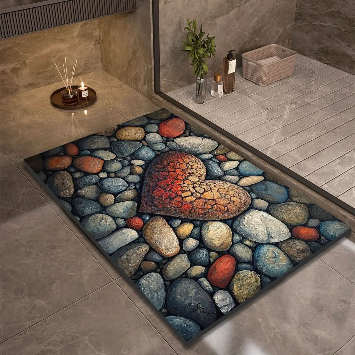 Quick Dry Stone Bath Mat with Non Slip Base