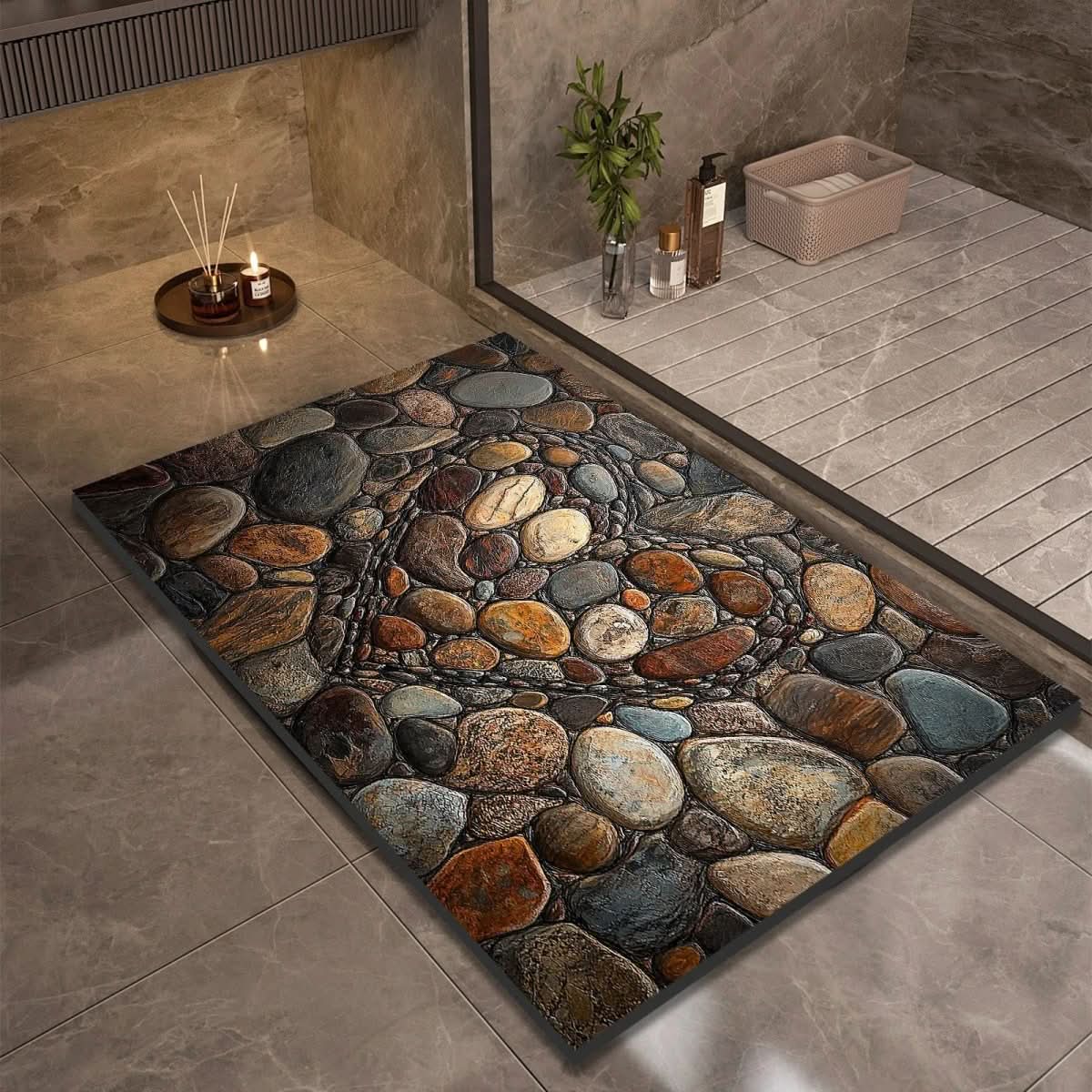 Quick Dry Stone Bath Mat with Non Slip Base