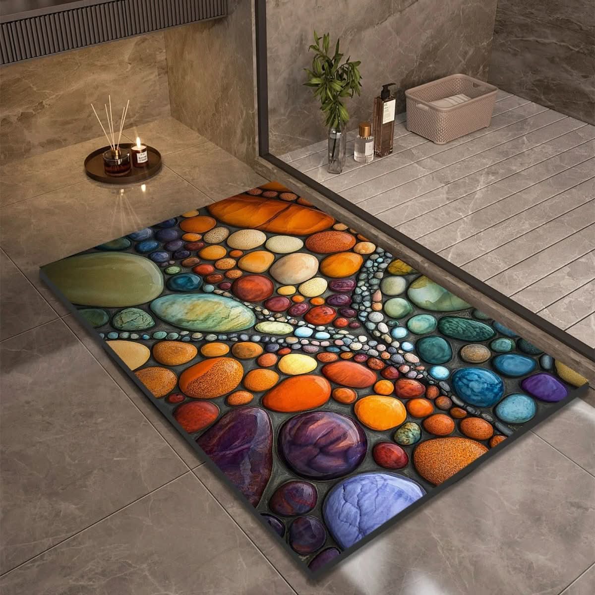 Quick Dry Stone Bath Mat with Non Slip Base