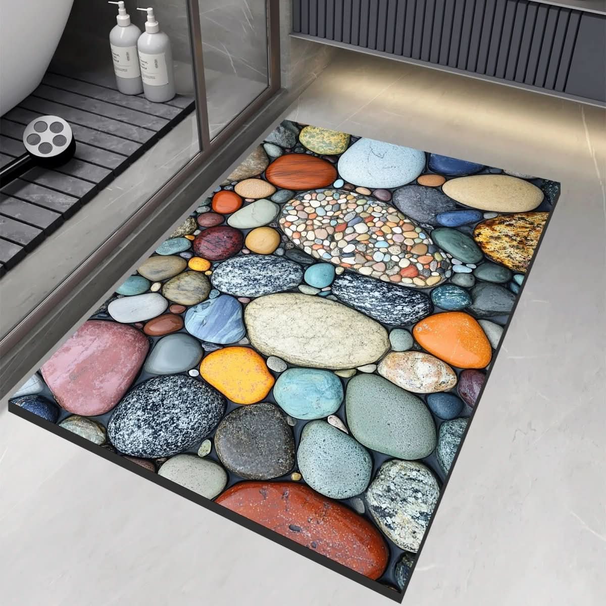 Quick Dry Stone Bath Mat with Non Slip Base
