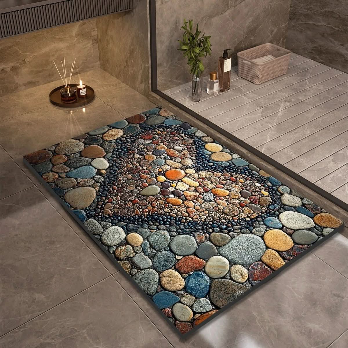 Quick Dry Stone Bath Mat with Non Slip Base