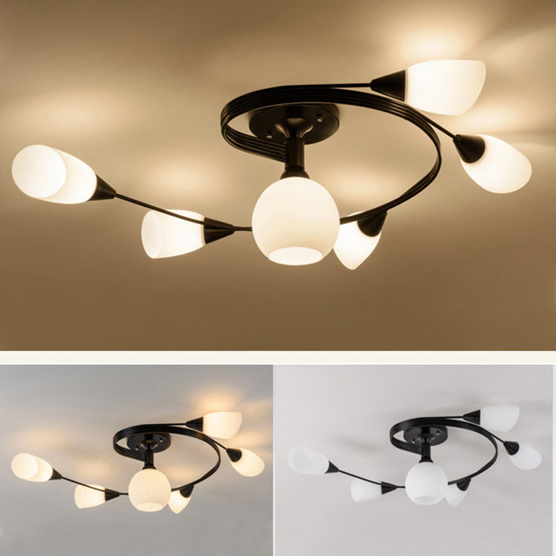 Scandinavian Floral Semi-Flush Ceiling Light Gold Black
