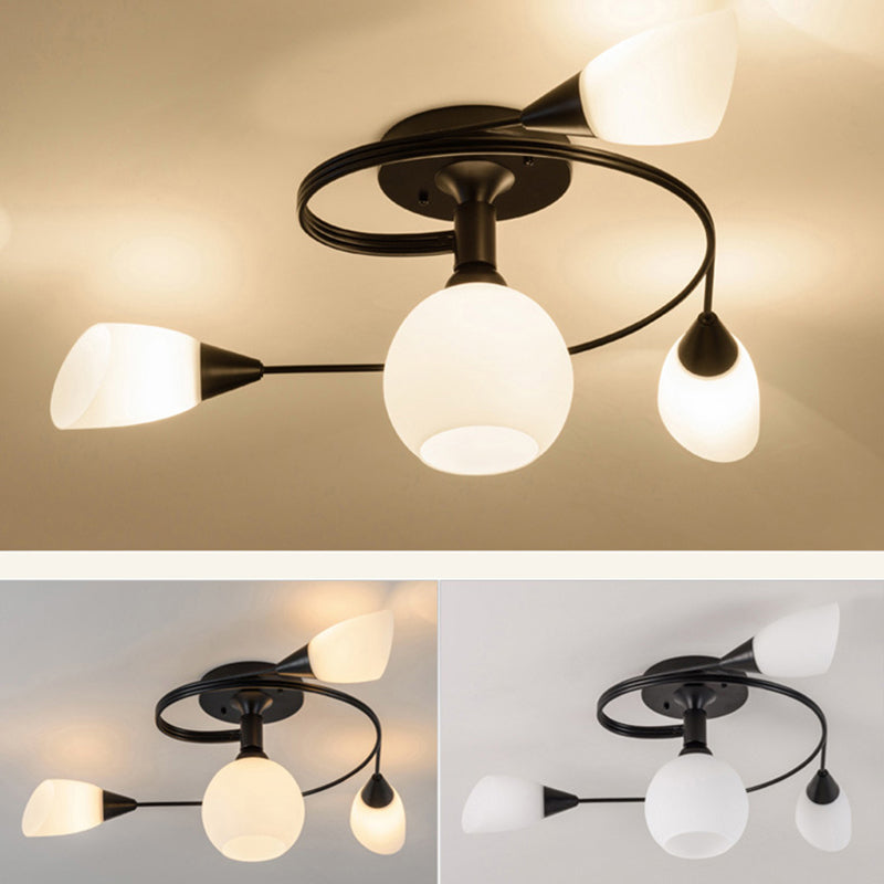 Scandinavian Floral Semi-Flush Ceiling Light Gold Black
