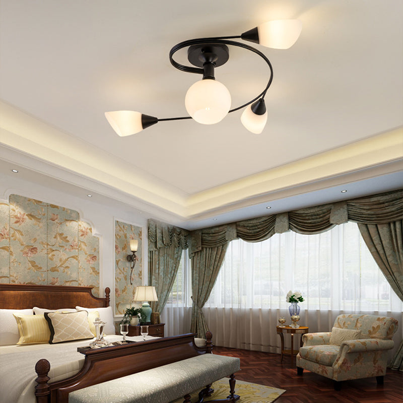 Scandinavian Floral Semi-Flush Ceiling Light Gold Black
