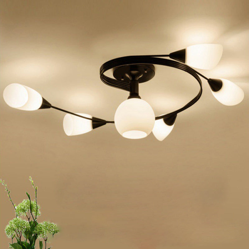 Scandinavian Floral Semi-Flush Ceiling Light Gold Black