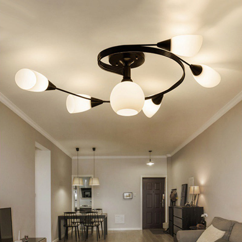 Scandinavian Floral Semi-Flush Ceiling Light Gold Black